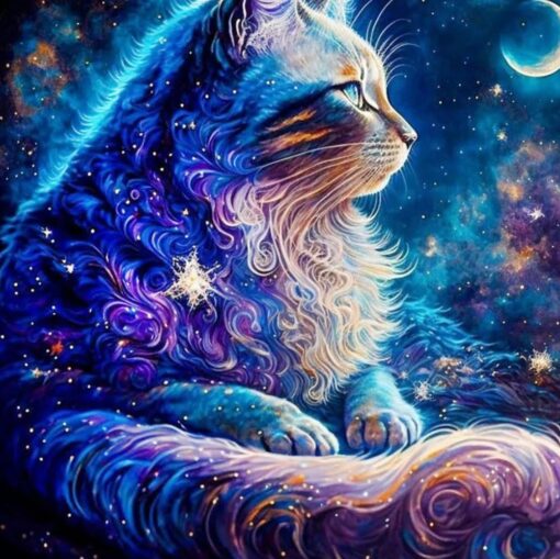 Cuadro Gato Noche Estrellas Diamond Painting