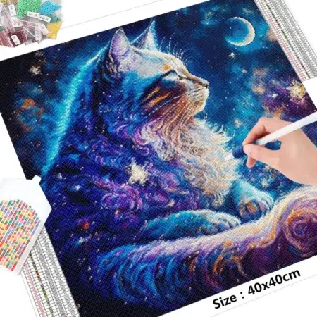 Cuadro Gato Noche Estrellas Diamond Painting