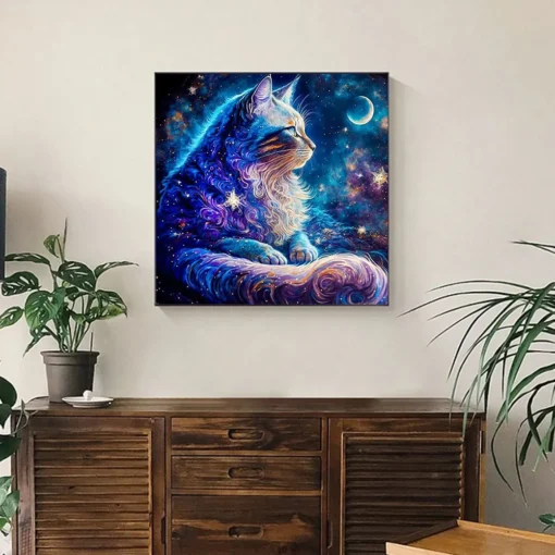 Cuadro Gato Noche Estrellas Diamond Painting