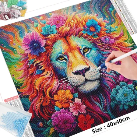 Cuadro León Florido Diamond Painting