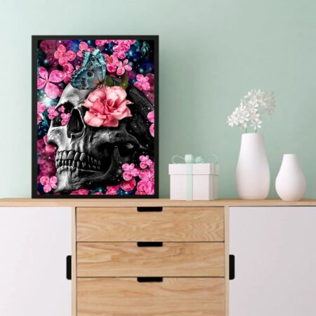 Cuadro Calavera Rosa Diamond Painting