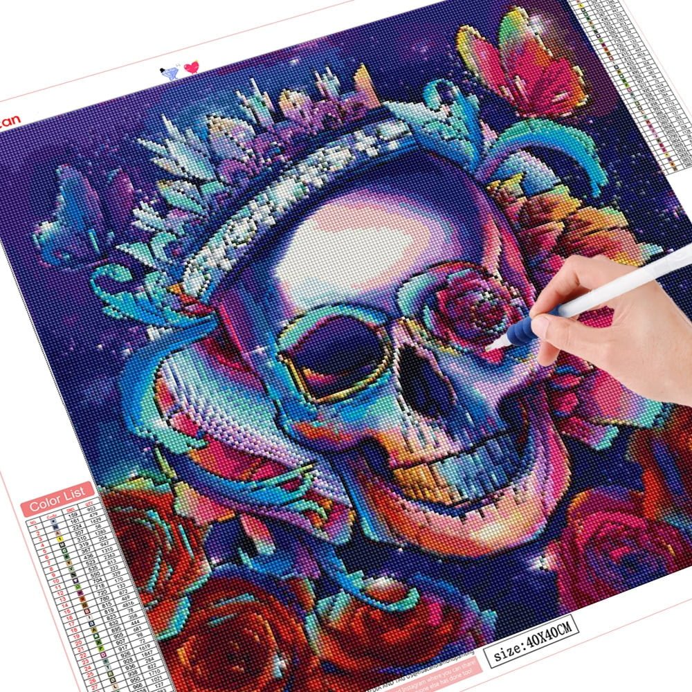 Kit De Pintura Con Diamantes Calavera Motocicleta 40x50 Cm - Arte 5D Para Adultos, Relajación Y Decoración