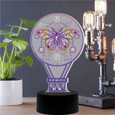 Lámpara LED Diamond Painting Kit 5D Mariposa púrpura de fantasía