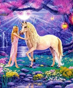 Cuadro LED Chica y Unicornio Diamond Painting