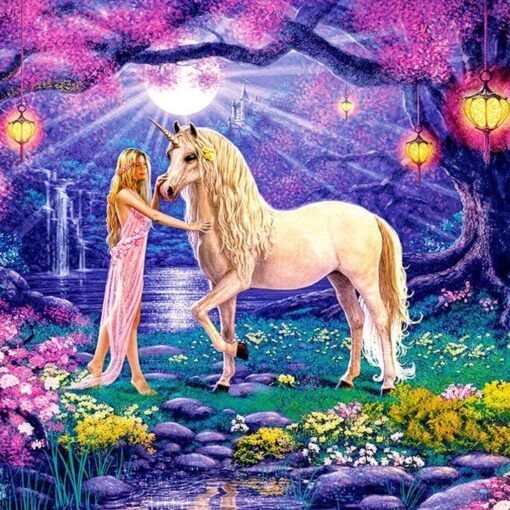 Cuadro LED Chica y Unicornio Diamond Painting