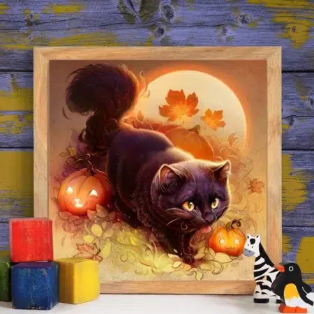 Cuadro Gato de Halloween Bordado de Diamante 5D DIY