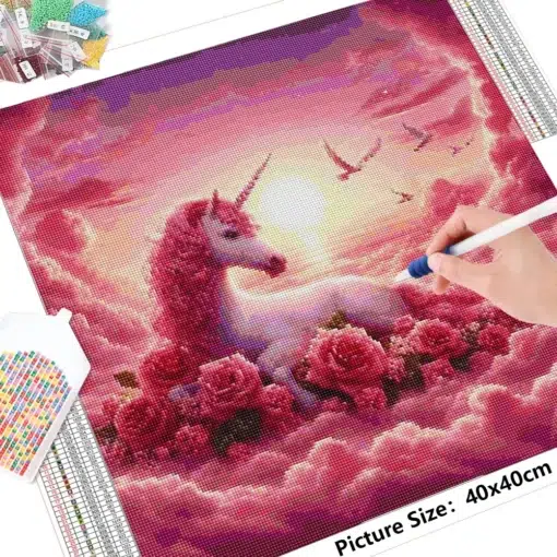 Cuadro Unicornio Rosas Diamond Painting