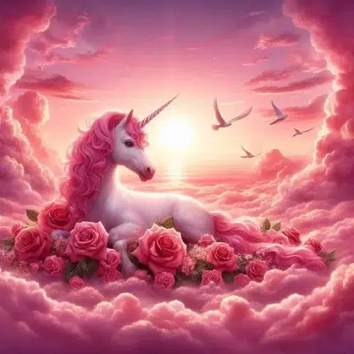 Cuadro Unicornio Rosas Diamond Painting