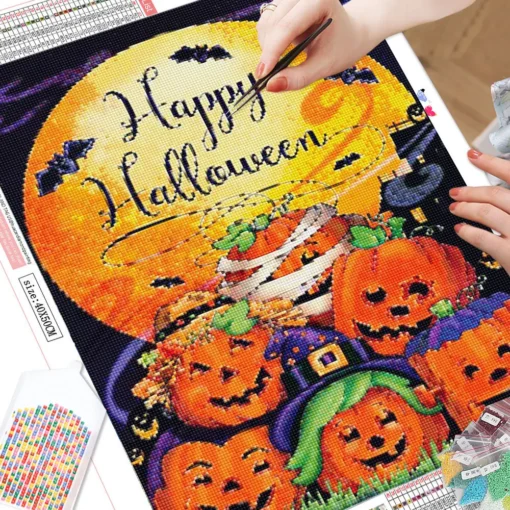 Cuadro Calabazas De Halloween Bordado De Diamante 5D