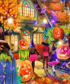 Escena Halloween Calabazas Pintura Diamante 5D