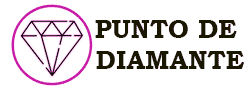 Punto de Diamante: Diseño Geométrico con Círculo Rosa en Fondo Negro, presentando un logotipo de diamante enmarcado dentro de un círculo rosa con texto en una tipografía elegante sobre un fondo negro.