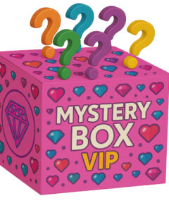 Caja Misteriosa Bordado de Diamantes Vip con diseño colorido y símbolos de interrogación en la parte superior que evocan sorpresa y exclusividad.