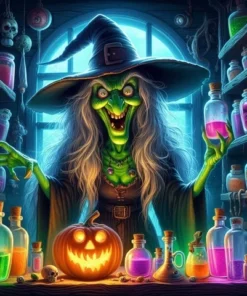 Cuadro Bruja de Halloween Diamond Painting