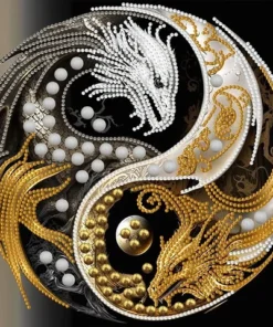 Cuadro Dragones Dorado Plata Diamond Painting