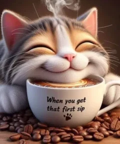 Cuadro Gatito Feliz Café Punto De Diamante – Decoración Acogedora y Relajante