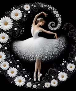 Cuadro de bailarina con margaritas Punto de Diamante