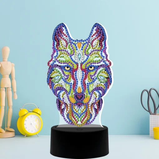 Lámpara LED Acrílica Lobo Tribal Diamond Paint