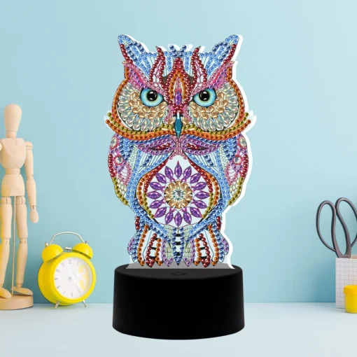 Lámpara LED Búho Místico Bordado Con Diamantes