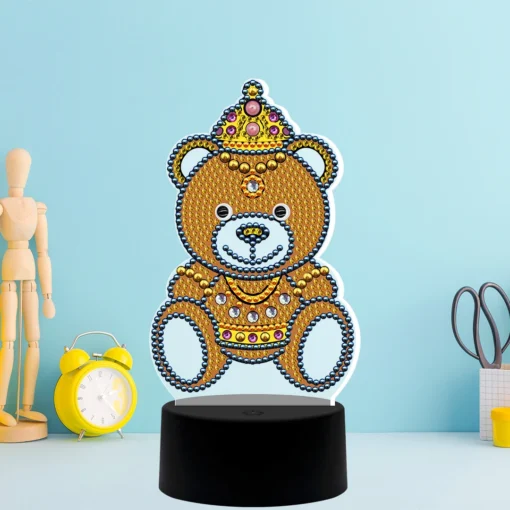 Lámpara Rey Oso Punto de Cruz de Diamantes