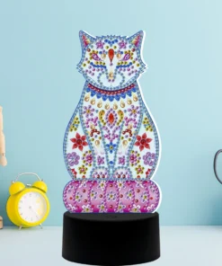 Lámpara LED Gato Mandala Punto De Diamante 5D