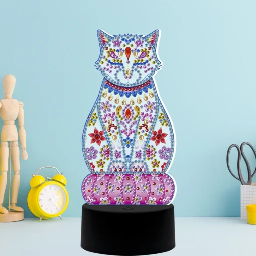 Lámpara LED Gato Mandala Punto De Diamante 5D