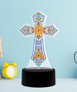 Lámpara LED Cruz Religiosa Pintura de Diamante