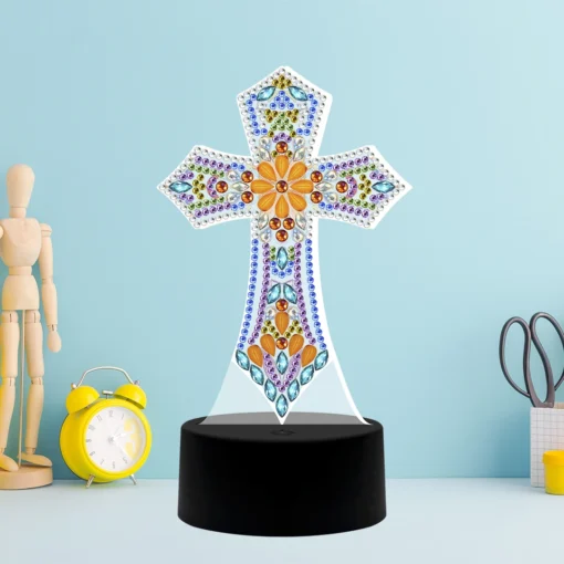 Lámpara LED Cruz Religiosa Pintura de Diamante