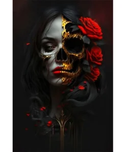 Cuadro Calavera Dorada Rosas Diamond Painting