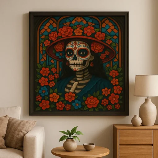 Cuadro Catrina Flores Rojas Diamond Painting - Imagen 3