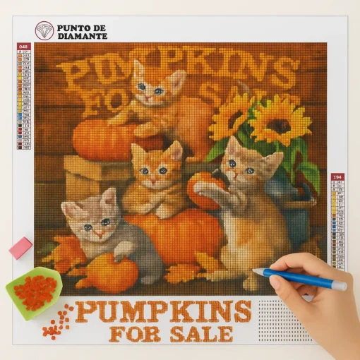 Cuadro Gatitos con Calabazas Diamond Painting - Imagen 2