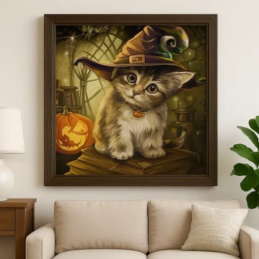 Cuadro Gato Sombrero Bruja Diamond Painting 5D - Imagen 3