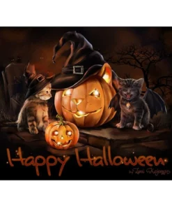Cuadro Gatos Happy Halloween Punto De Diamante