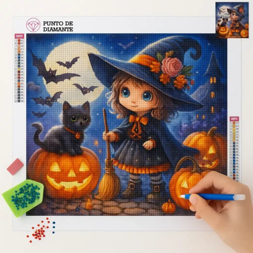 Cuadro Niña Bruja Pintura con Diamantes 5D - Imagen 2