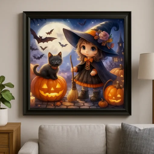 Cuadro Niña Bruja Pintura con Diamantes 5D - Imagen 3