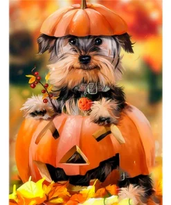 Cuadro Perro Jack O Lantern Diamond Painting