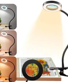 Lámpara de Aumento LED Diamond Painting USB con brazo flexible y lupa circular para trabajos detallados