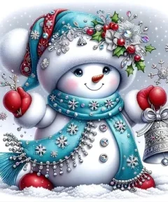 Cuadro Muñeco con Bufanda Azul Bordado de Luz