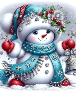 Cuadro Muñeco con Bufanda Azul Bordado de Luz