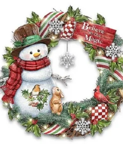 Cuadro Muñeco de Nieve Festivo Bordado de Luz