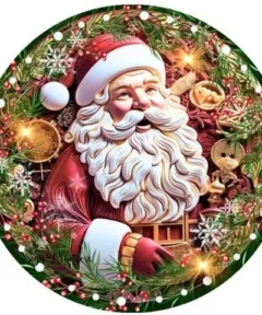 Cuadro Santa Claus Decorado Bordado de Luz con guirnalda navideña iluminada