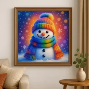 Cuadro Muñeco de nieve Bufanda Bordado de Luz 50d01bed971597b98bc3be78da510d3d 2