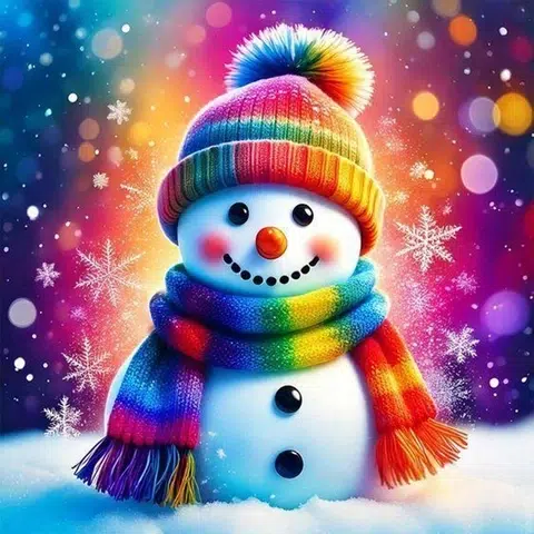 Cuadro Muñeco de nieve Bufanda Bordado de Luz Cuadro Muñeco de nieve Bufanda Bordado de Luz