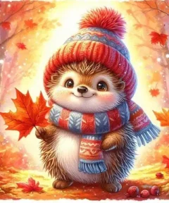 Cuadro Erizo Adorable Gorro Diamond Painting