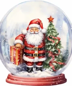 Cuadro Santa Claus Bola Nieve Diamond Painting, Santa dentro de una bola de nieve junto a un árbol de Navidad