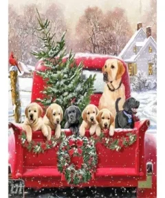Cuadro Grupo Perros Labradores Bordado de Luz