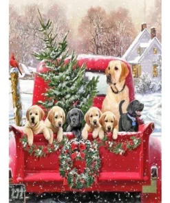 Cuadro Grupo Perros Labradores Bordado de Luz