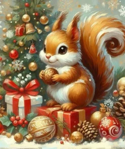 Descubre el Cuadro Ardilla Navideña Arte con Diamantes y llena tu hogar de ternura y alegría festiva ¡Entra ahora!