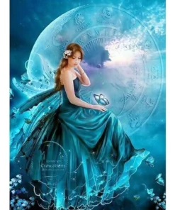 Cuadro Hada Etérea Azul Pintura con Diamantes