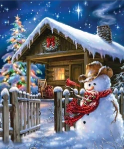 Cuadro Muñeco Nieve y Bufanda Bordado de Luz