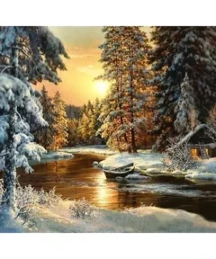 Cuadro Cabaña Iluminada Dorada Bordado de Luz